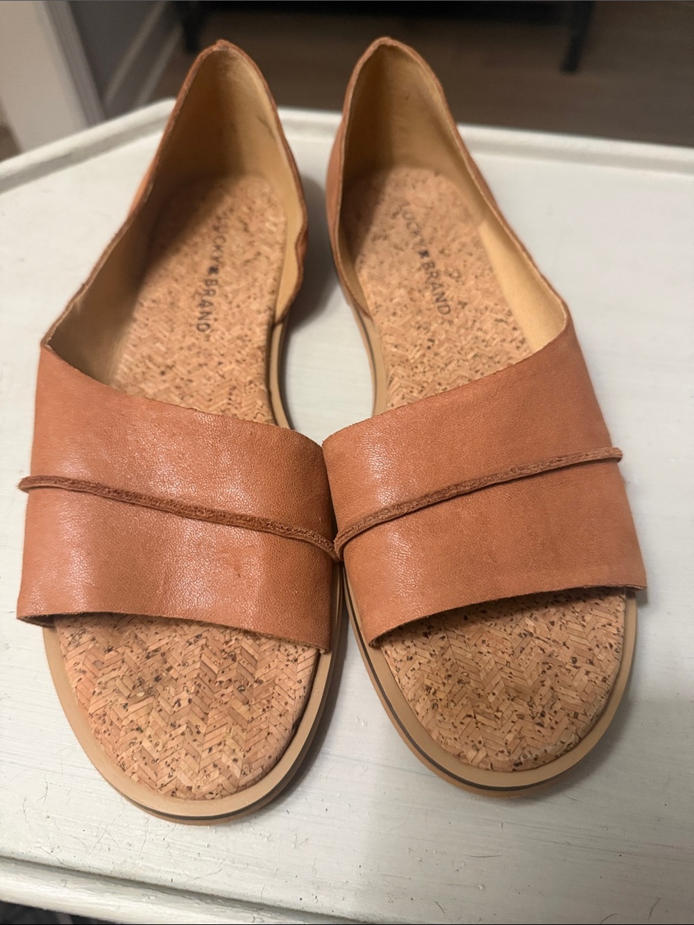 Lucky Brand Tan Leather Slide Sandals Size 8M
